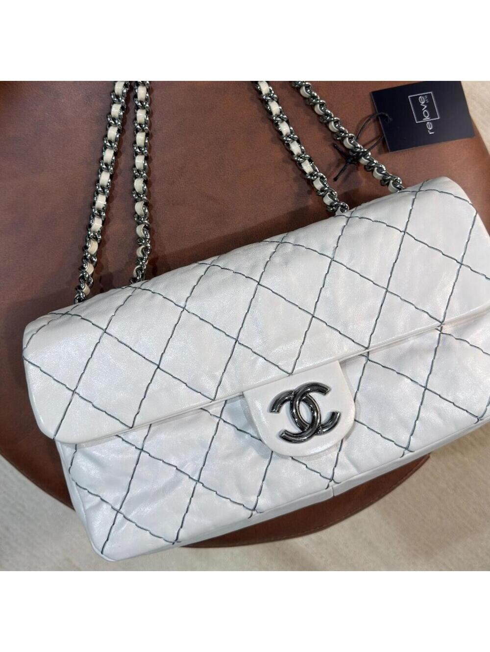 CHANEL - Vintage Double Stitch Flap Bag, Ivory
